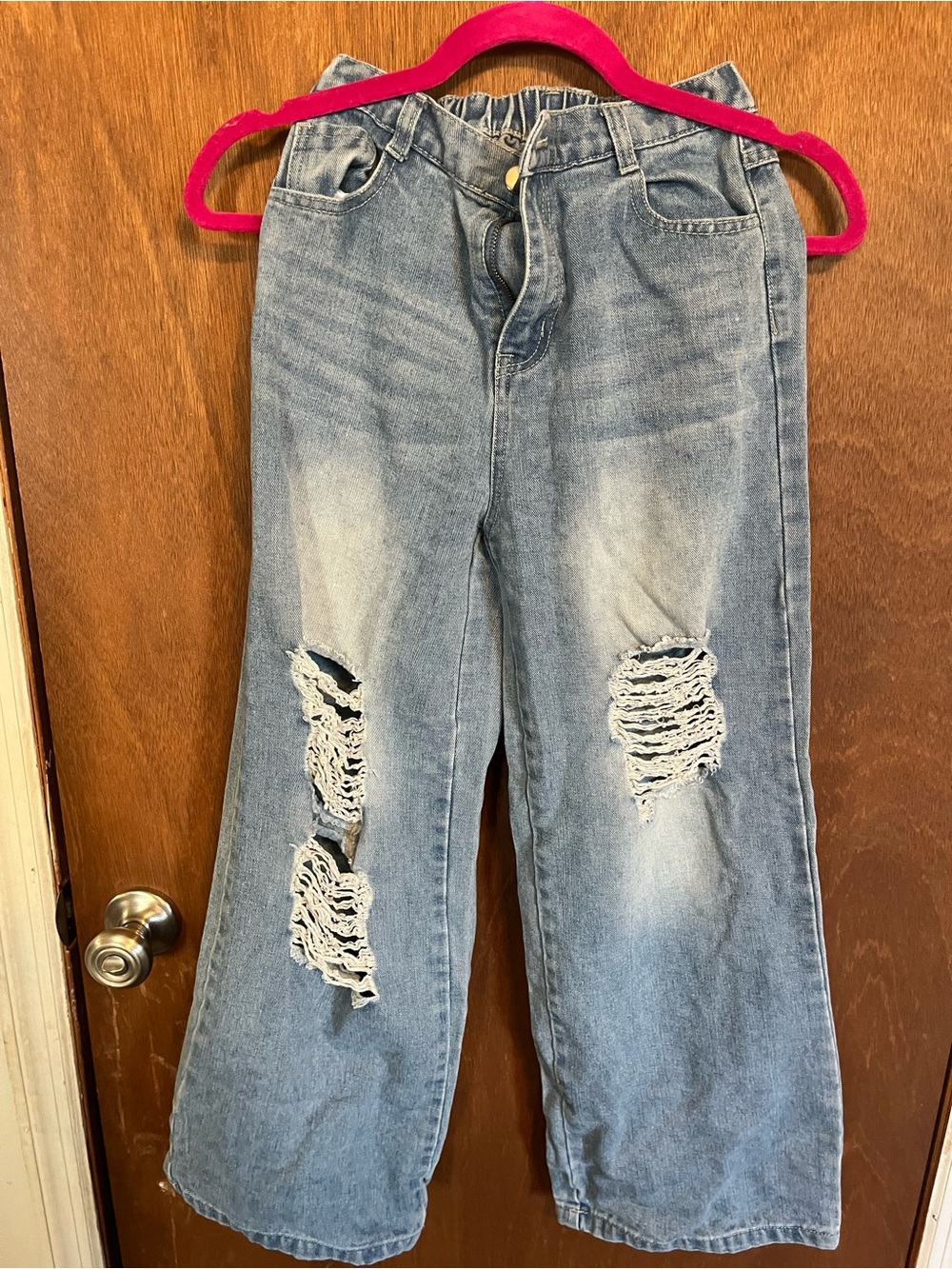 Express Light Blue Kids Distressed Wide-Leg Jeans